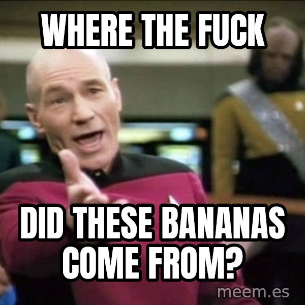Why the fuck meme: Where the fuck / Did these bananas come from?