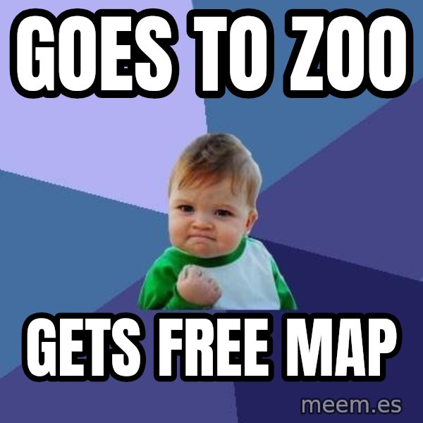 Success Kid meme: Goes to zoo / Gets free map