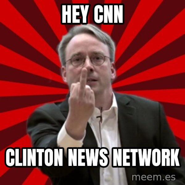Angry Linus meme: Hey CNN / Clinton News Network