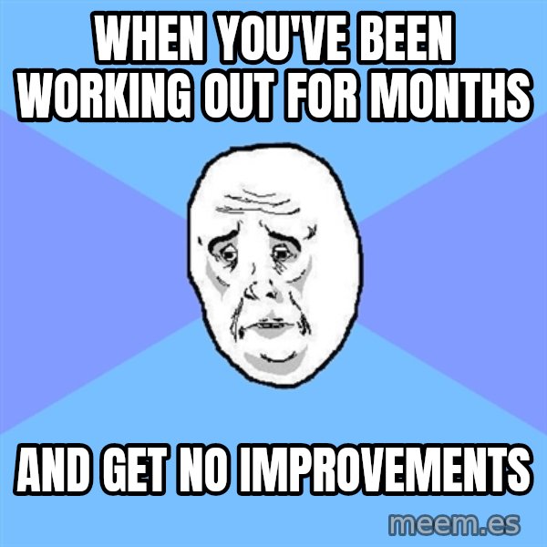Okay Guy meme: When you've been working out for months / and get no improvements