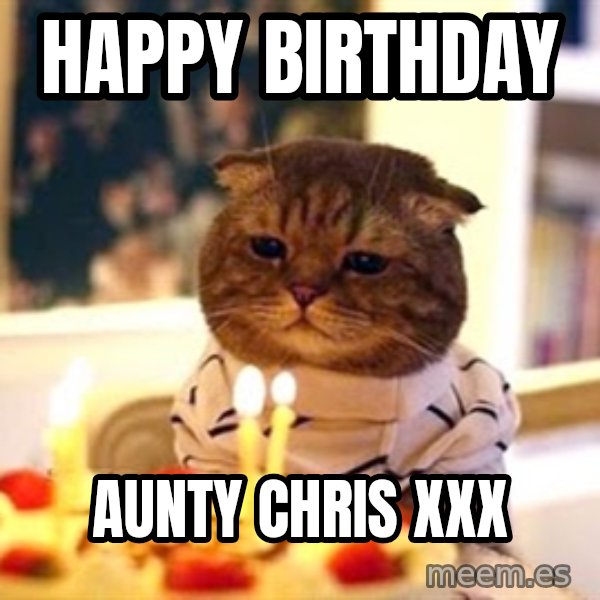 Birthday Cat meme: Happy Birthday / Aunty Chris xxx