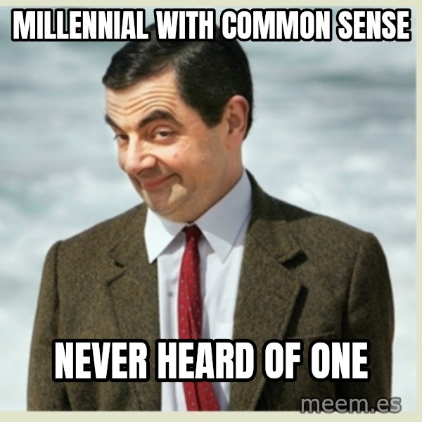 MR bean meme: millennial with common sense / never heard of one