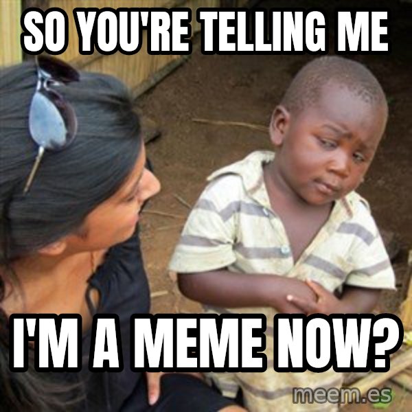 Skeptical 3rd World Kid meme: So you're telling me / I'm a meme now?