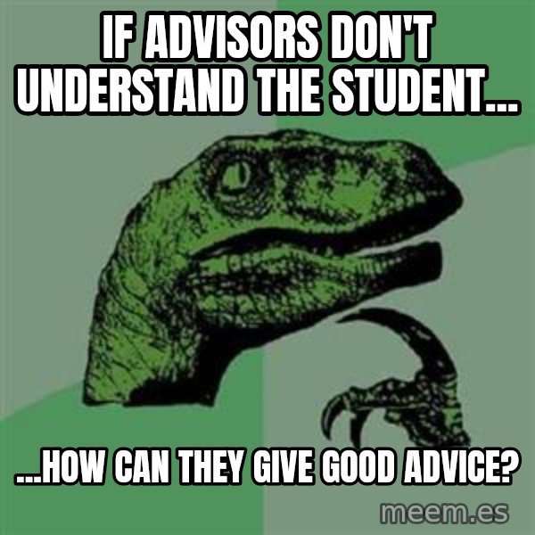 Philosoraptor meme: If advisors don't understand the student... / ...how can they give good advice?