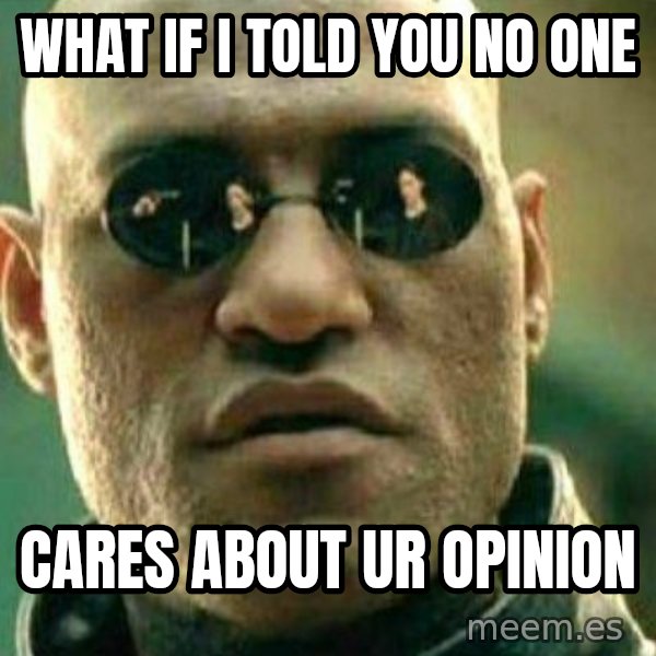 What If I Told You meme: what if i told  you no one / cares about ur opinion