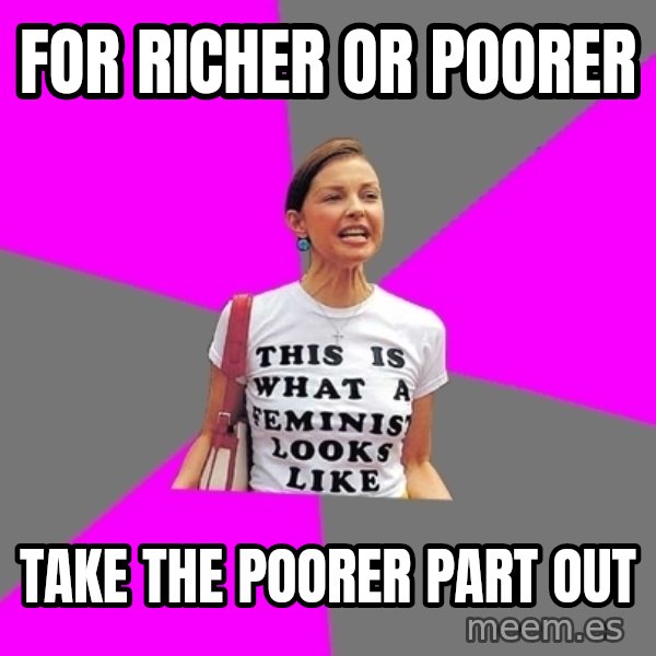 Feminist Cunt meme: for richer or poorer / take the poorer part out