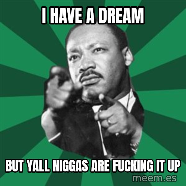 Martin Luther King jr.  meme: I HAVE A DREAM / BUT YALL NIGGAS ARE FUCKING IT UP