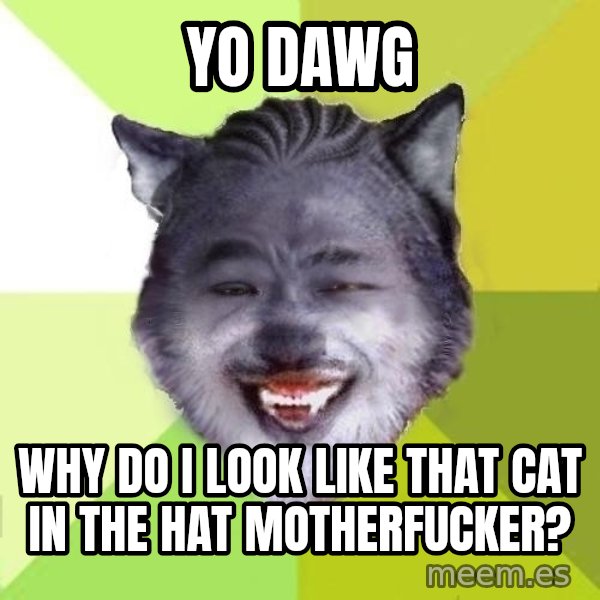 Yo Dawg meme: Yo Dawg / Why do I look like that Cat in the Hat Motherfucker?