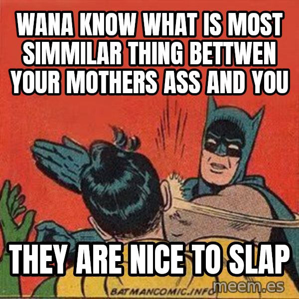 batman slap robin meme: Wana know wHat is most simmilar thing bettwen your mothers ass and you / They are nice to slap