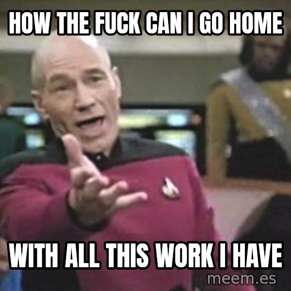 Captain Picard meme: how the fuck can i go home / with all this work i have