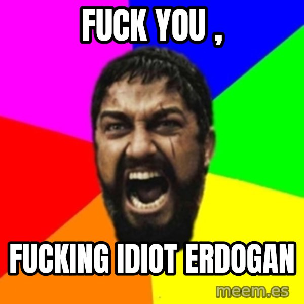 sparta meme: fuck you , / fucking idiot erdogan