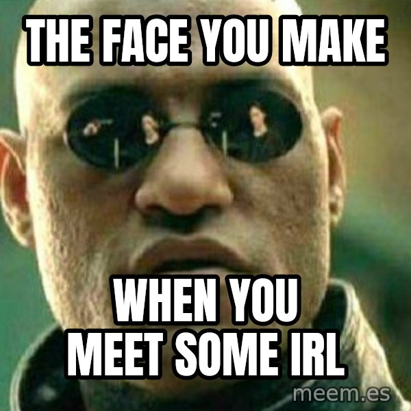What If I Told You meme: The face you make / when you meet some IRl
