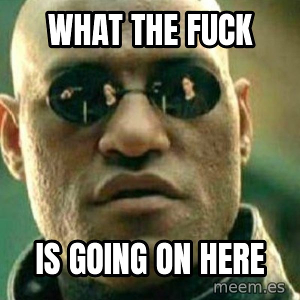 What If I Told You meme: what the fuck / is going on here