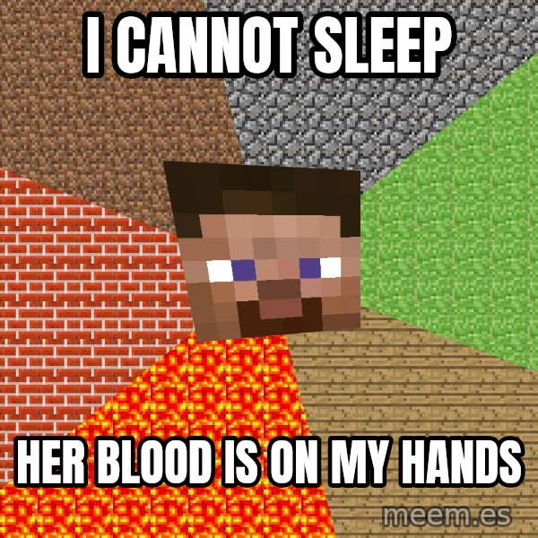 Minecraft Guy meme: I cannot sleep / her blood is on my hands