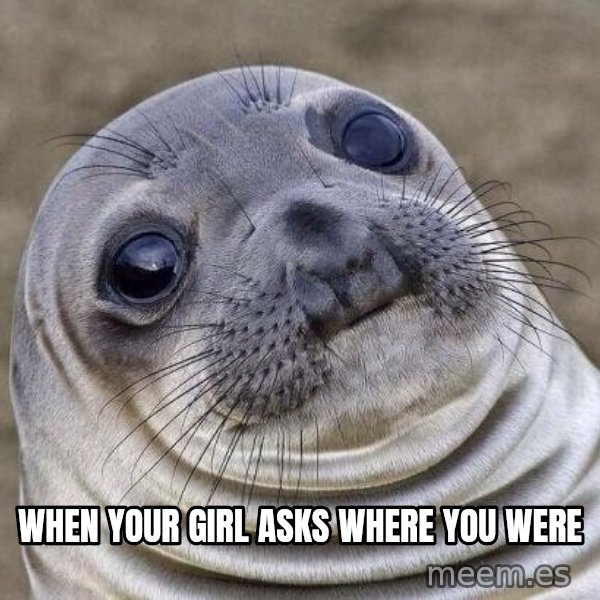 Awkward Seal meme: When your girl asks where you were