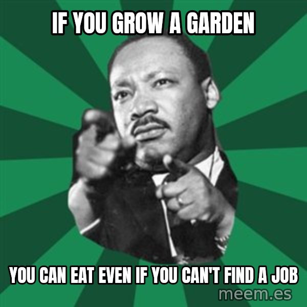 Martin Luther King jr.  meme: if you grow a garden / you can eat even if you can't find a job
