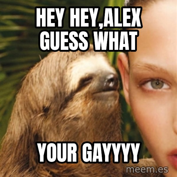 The Rape Sloth meme: hey hey,alex guess what / your gayyyy