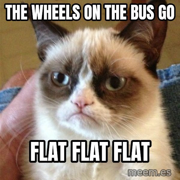 Grumpy Cat  meme: The Wheels on the bus go / Flat Flat Flat