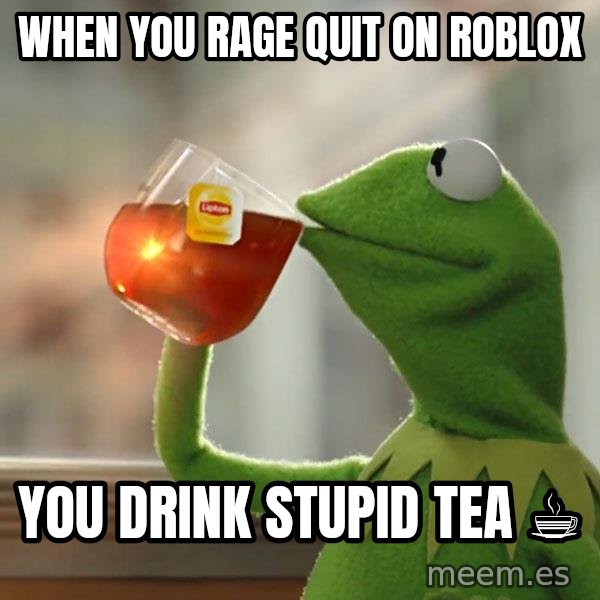 Kermit The Frog Drinking Tea meme: When you rage quit on ROBLOX / You drink stupid tea ☕️