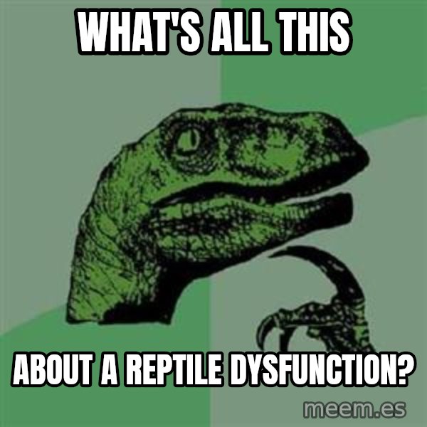Philosoraptor meme: What's all this / about a reptile dysfunction?