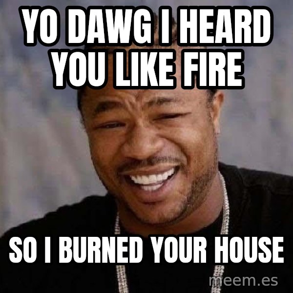 Yo Dawg meme: Yo dawg i heard you like fire / so i burned your house