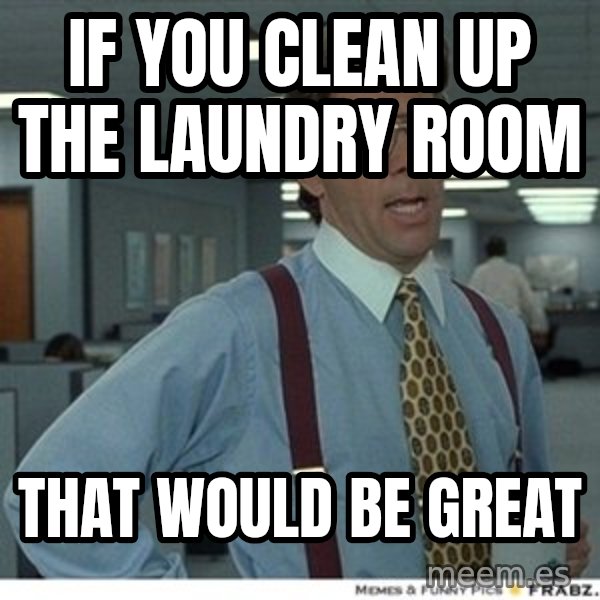 That would be great meme: If you clean up the laundry room / That Would be great