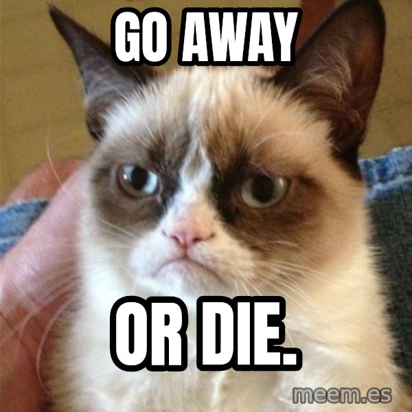 Grumpy Cat  meme: Go away / or die.