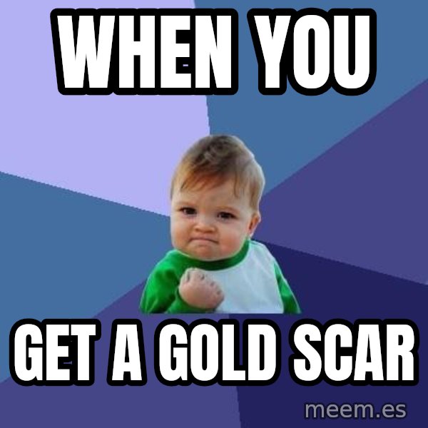 Success Kid meme: when you / get a gold scar