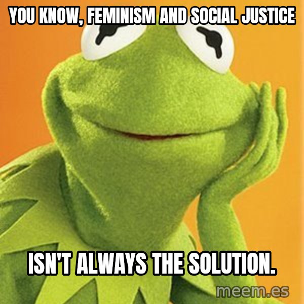 Kermit the frog meme: you know, feminism and Social justice / isn't always the solution.