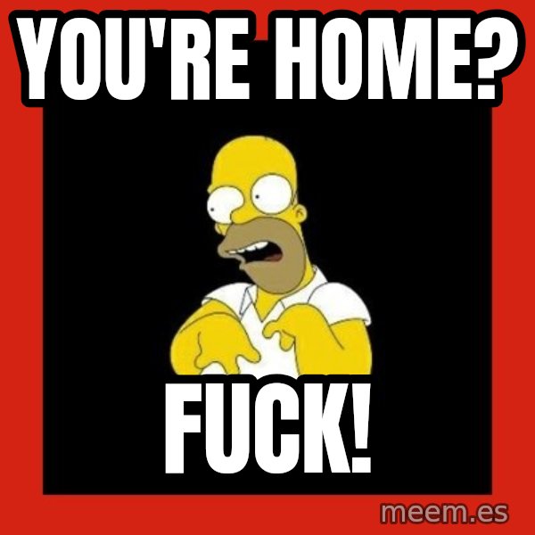 Homer retard meme: You're home? / Fuck!