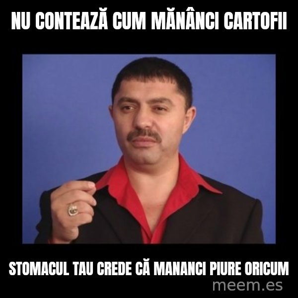 Manelistul Nicolae Guta meme: nu contează cum mănânci cartofii / stomacul tau crede că mananci piure oricum