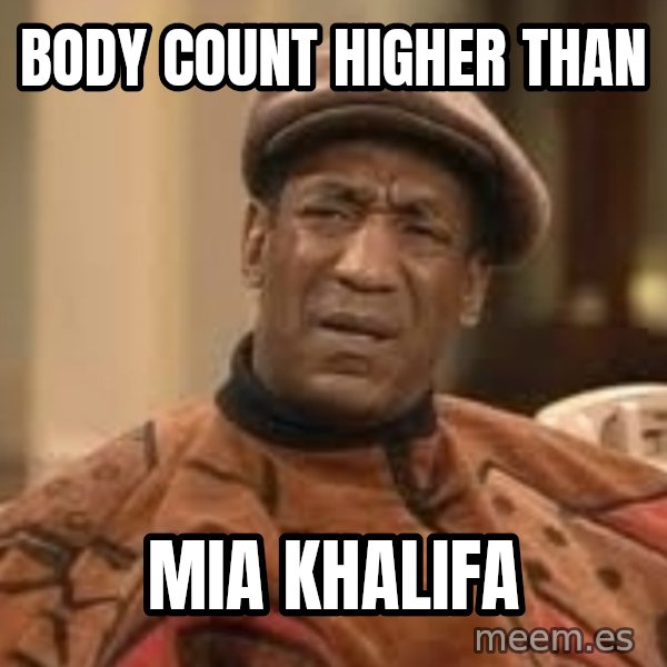 Confused Bill Cosby  meme: body count higher than / mia khalifa