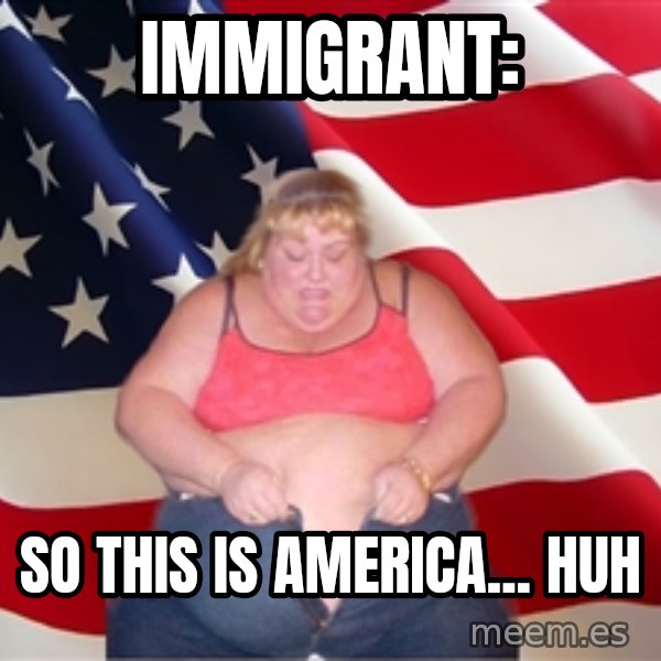 Asinine America meme: Immigrant: / So this is america... Huh
