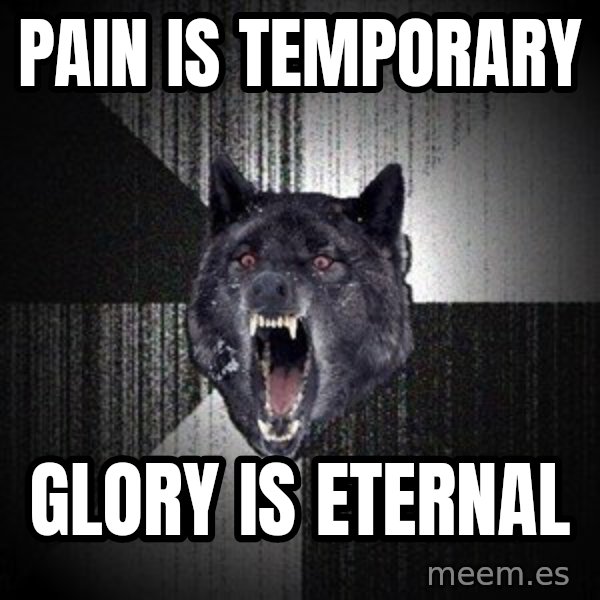 Insanity Wolf meme: Pain is temporary / Glory is eternal