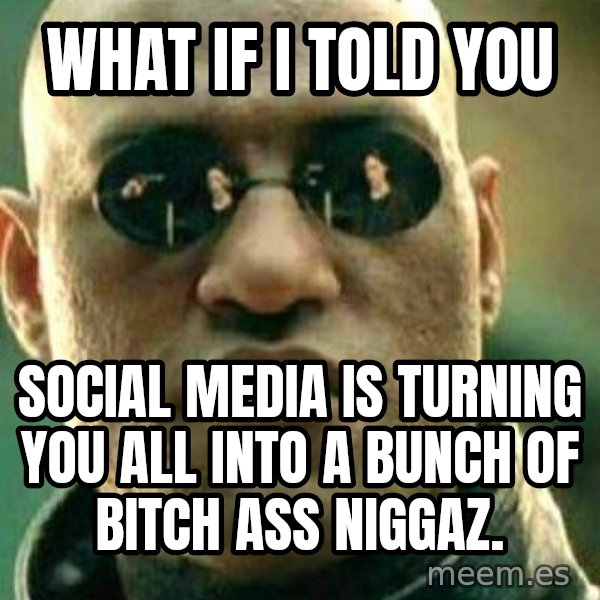 What If I Told You meme: What if I told you / Social Media is turning you all into a bunch of bitch ass niggaz.