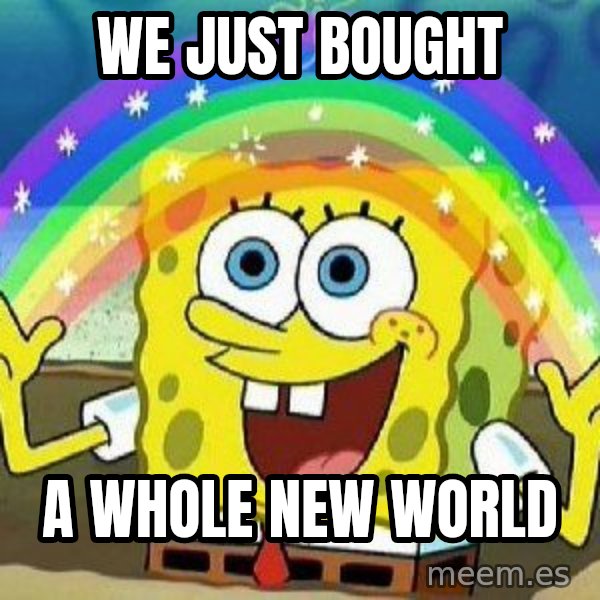 Imagination meme: We just bought / a whole new world