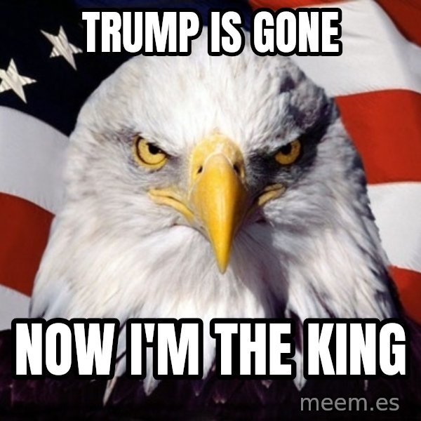 American Pride Eagle meme: trump is gone / now i'm the king