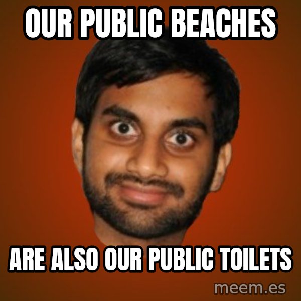 Generic Indian Guy meme: our public beaches / are also our public toilets