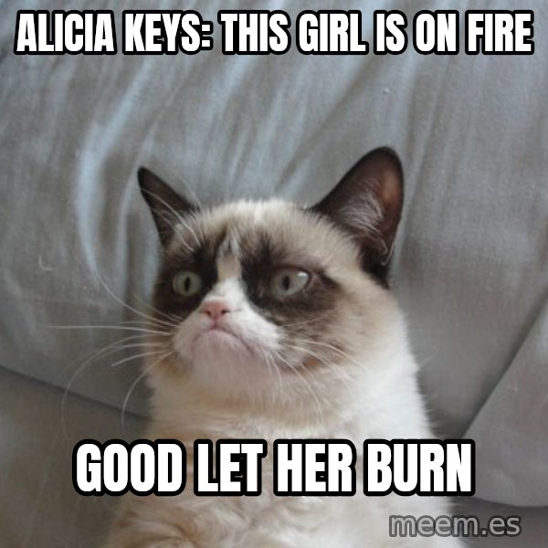 Grumpy cat good meme: alicia keys: THis girl is on fire / good let her burn