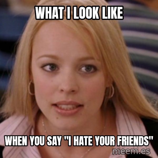 mean girls meme: What I look like / When you say "I hate your friends"