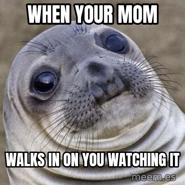 Awkward Seal meme: when your mom / walks in on you watching it