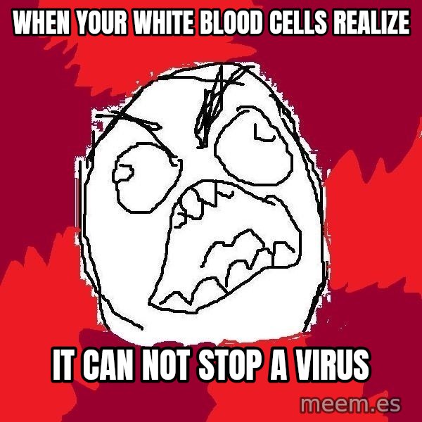 Rage FU meme: When your white blood cells realize / It can not stop a virus