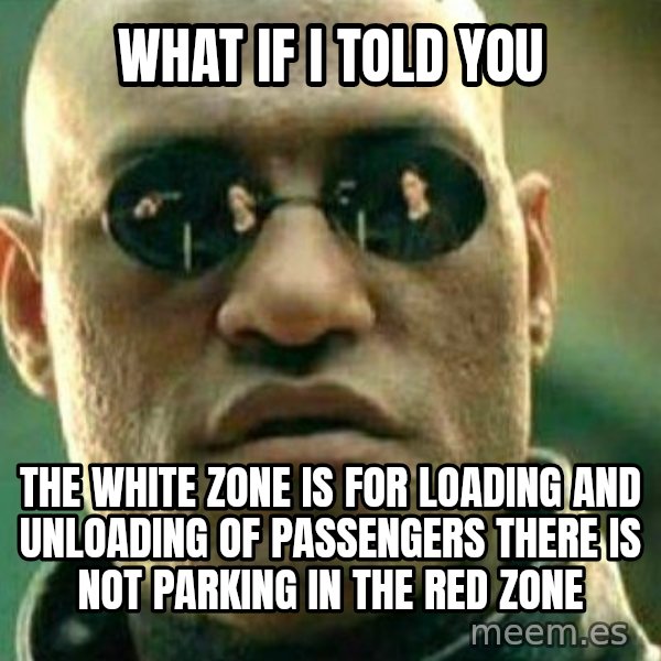 What If I Told You meme: what if i told you / the white zone is for loading and unloading of passengers There is not parking in the red zone