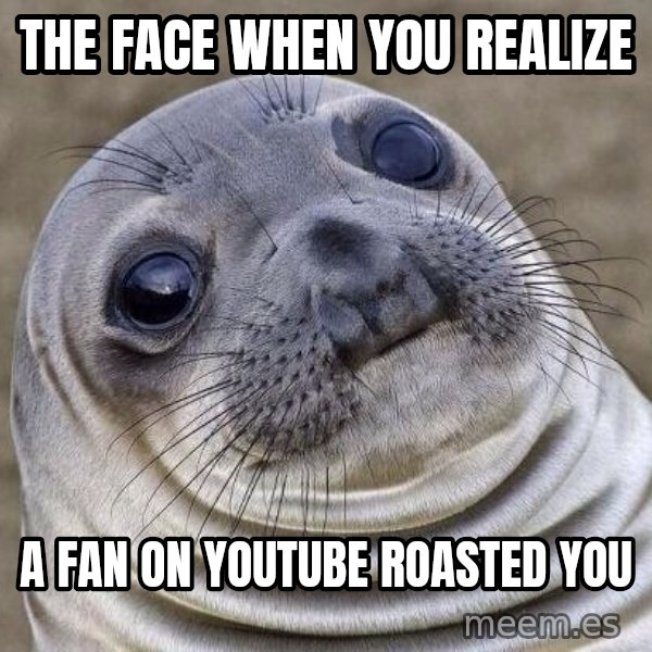 Awkward Seal meme: the face when you realize / a fan on youtube roasted you