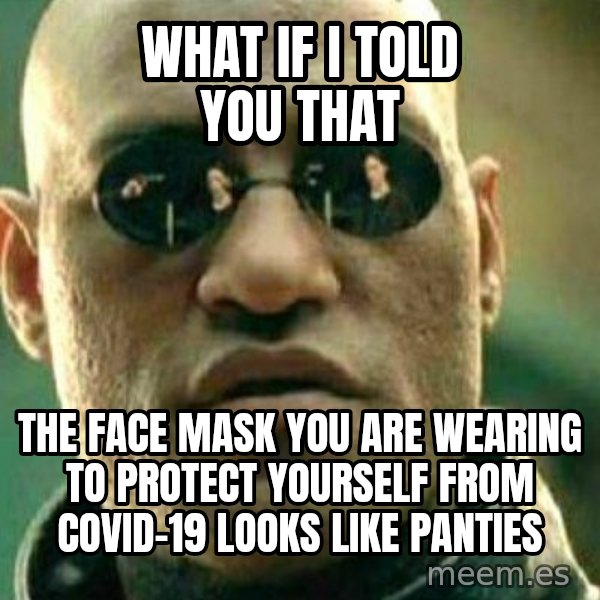 What If I Told You meme: What if I told you that / The face mask you are wearing to protect yourself from covid-19 looks like panties