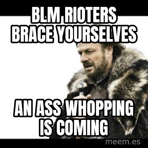 Winter is Coming meme: blm rioters brace yourselves / an ass whopping is coming