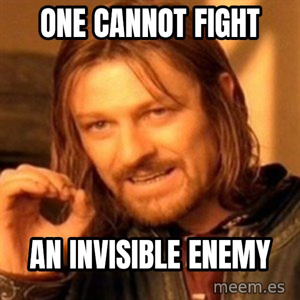 One Does Not Simply meme: One cannot fight / an invisible enemy