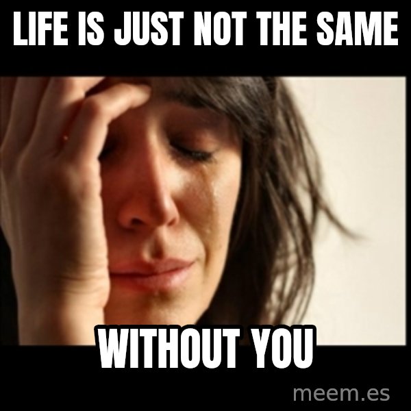 First World Problems meme: Life is just not the same / Without you