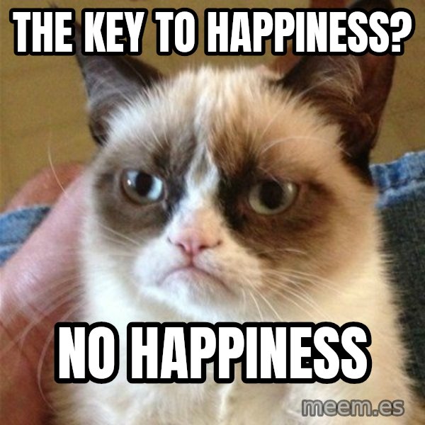 Grumpy Cat  meme: the key to happiness? / no happiness