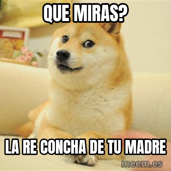 so doge meme: que miras? / La re concha de tu madre